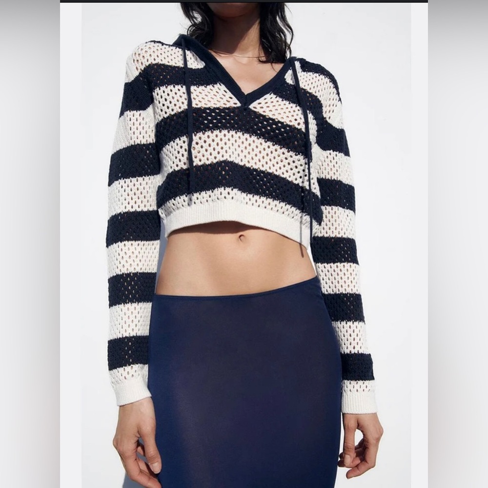 Zara Cropped Knit Striped Sweater